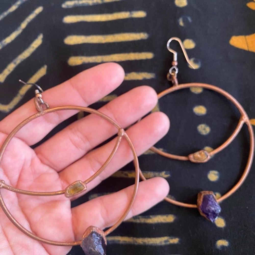 Copper Large 
Hoops
Real
Tiger eyes 
Real amethyst 
MOON
Dangle earrings